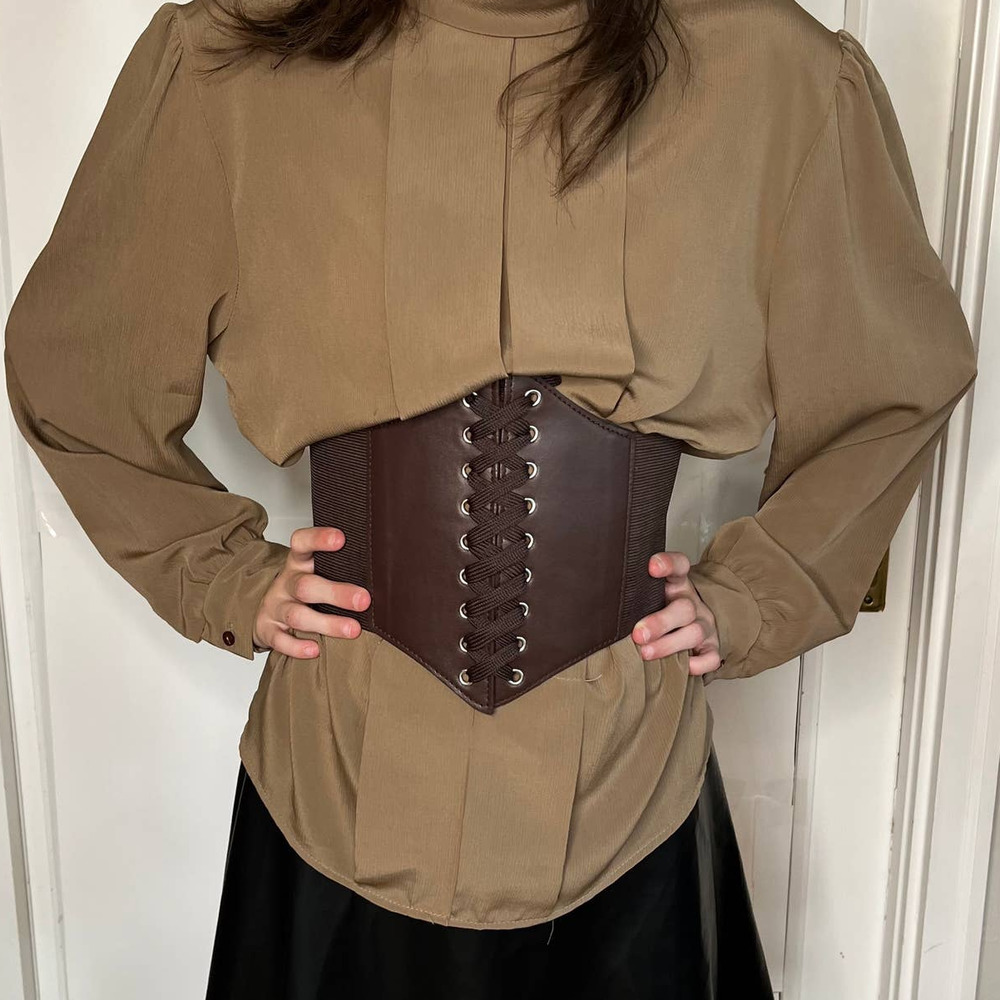 Brown Elastic Lace-Up Corset Belt Costume Renaissance Fair - Picture 2 of 4